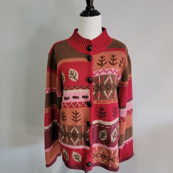 The‎ TOG Shop Cardigan Button-up Front Knit  Women's Size Large Colorful Fall - Picture 1 of 8